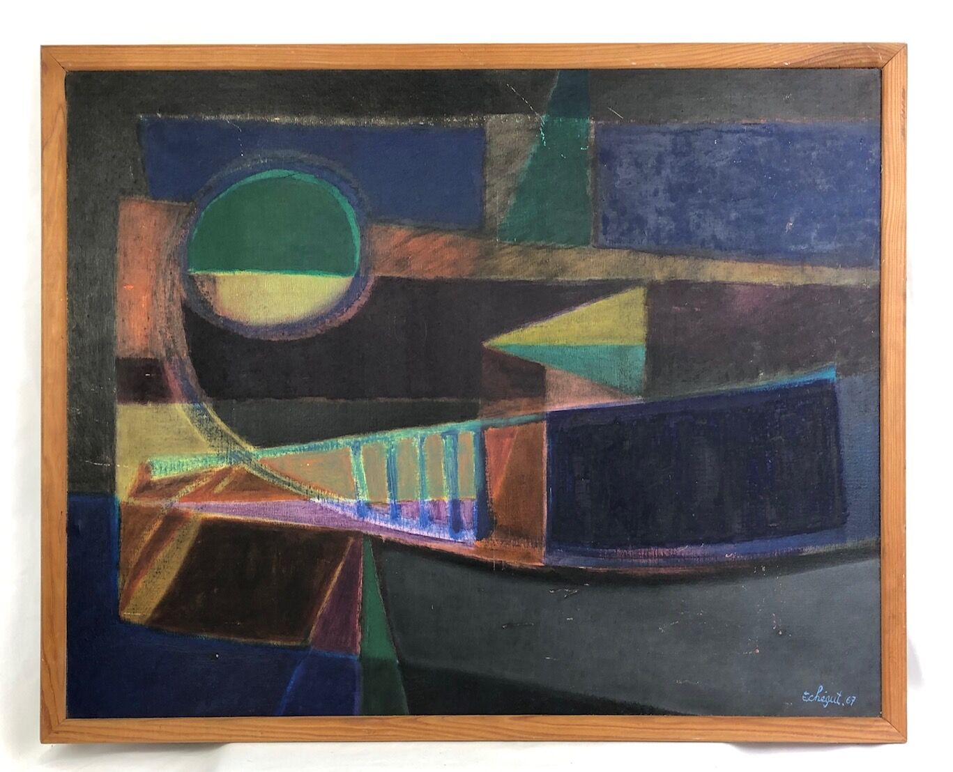 Abstract oil on canvas signed Echegut, XXth