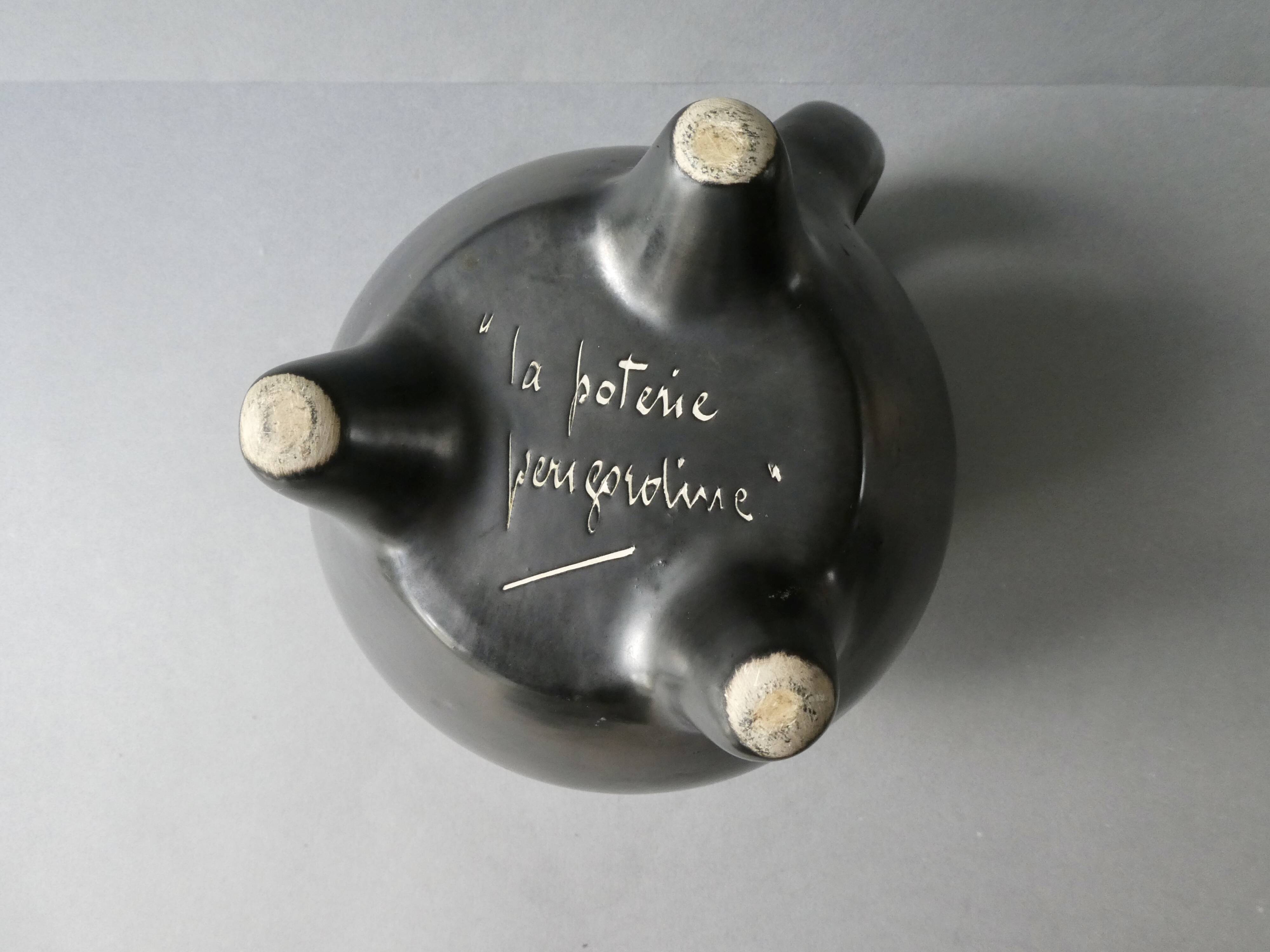 Tripod ceramic pitcher from Périgord pottery, 1960s