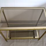 Side table, gold brass, smoked glass, 70s.