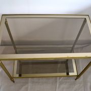 Side table, low table, gold brass, smoked glass, 70s.