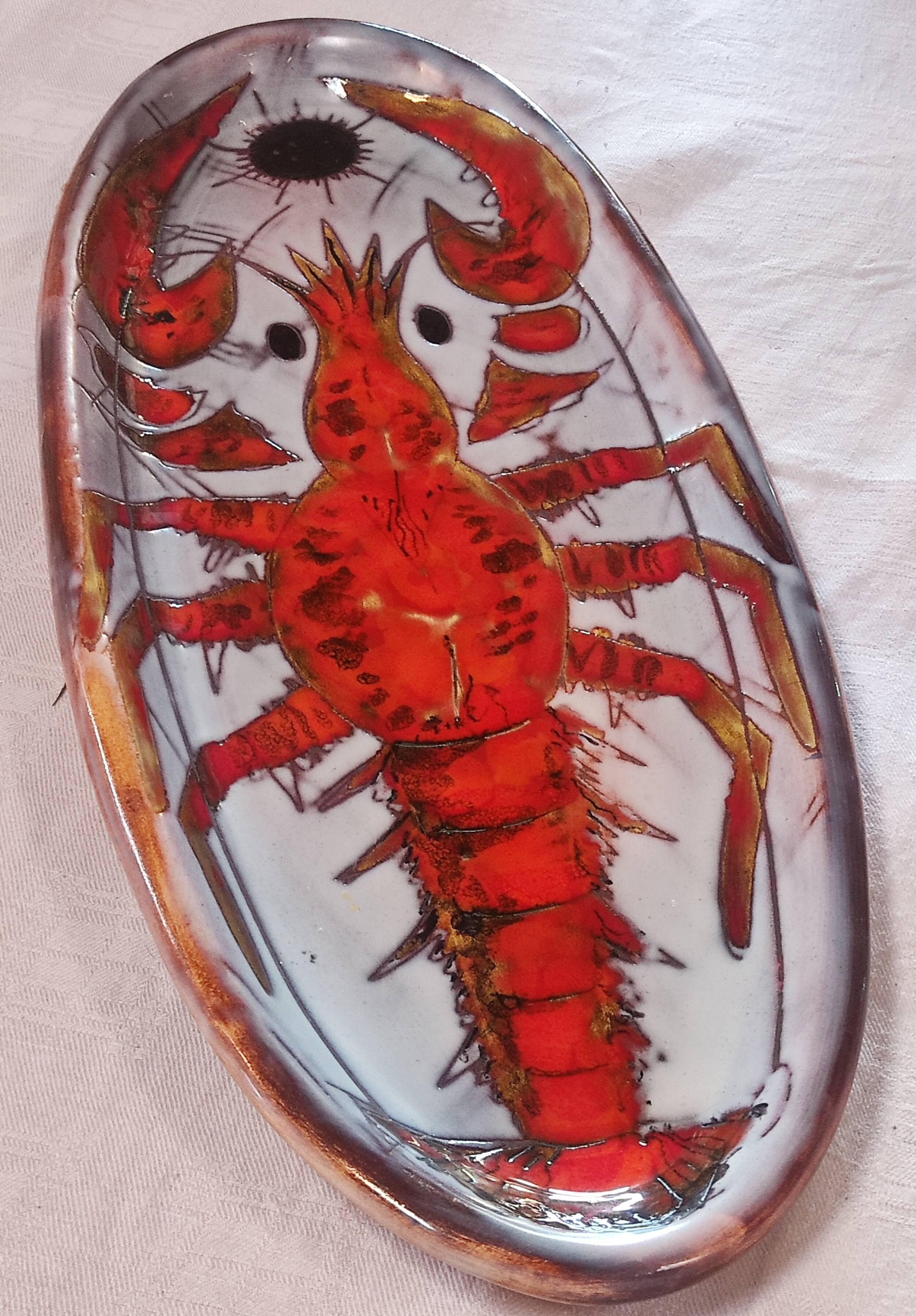 Vallauris earthenware plate signed by Kurt and Monique Brunner - lobster