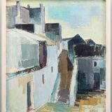 Original Swedish mid-century oil on canvas – “City” by Gustaf Höglund – vintage & framed – 80 × 70 cm