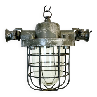 Lampe à suspension industrielle cage en fonte d'aluminium, 1960s