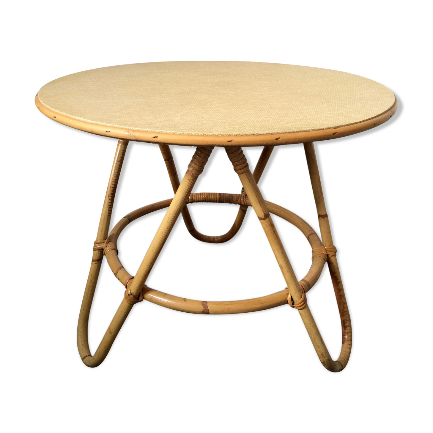Coffee table tripod vintage rattan