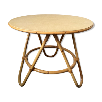 Table basse tripode rotin vintage