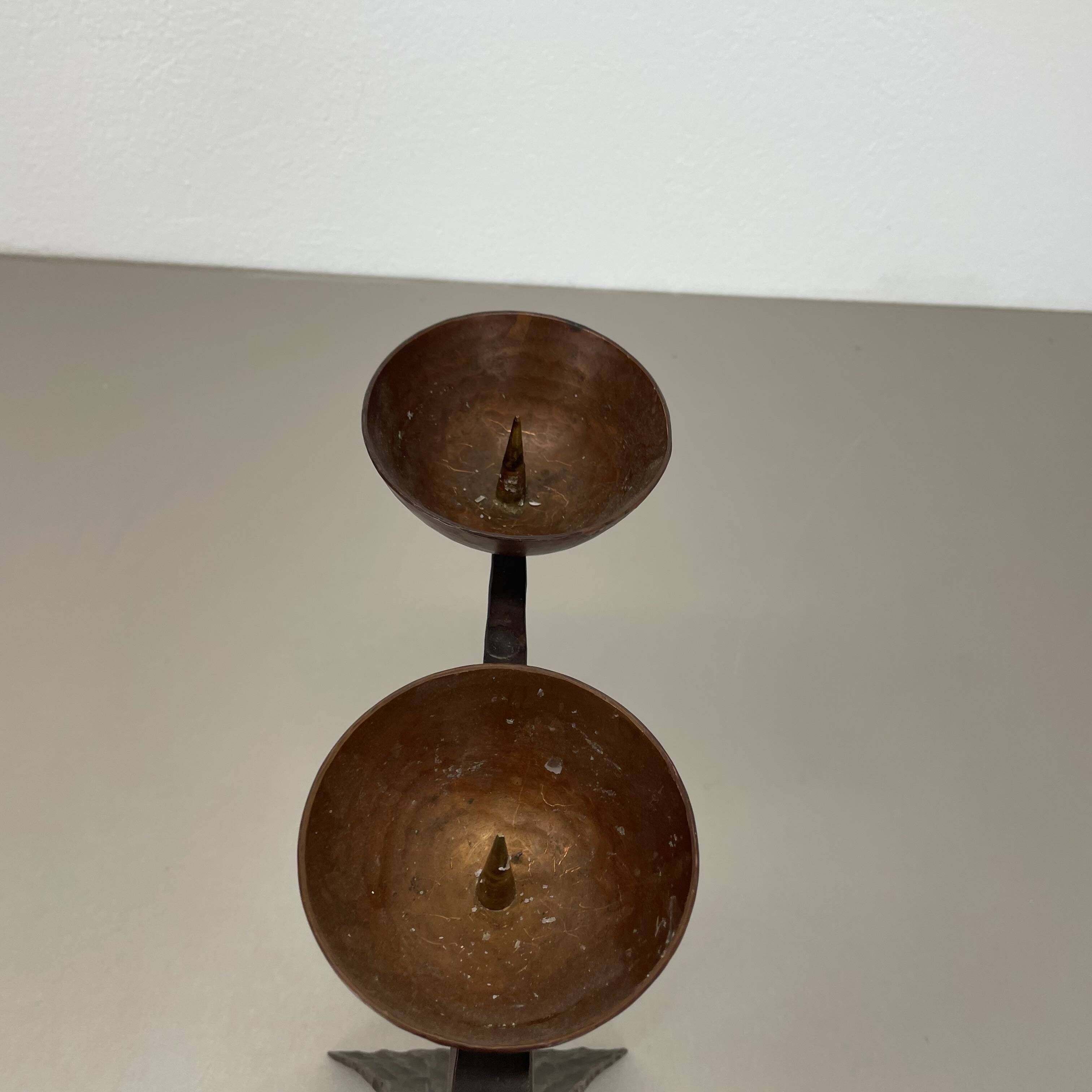 44cm Modernist Auböck Style Brutalist copper metal Candleholder, Austria 19