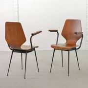 2 Carlo Ratti Style Minimalistic Plywood Side Chairs for Legni Curvati 50s