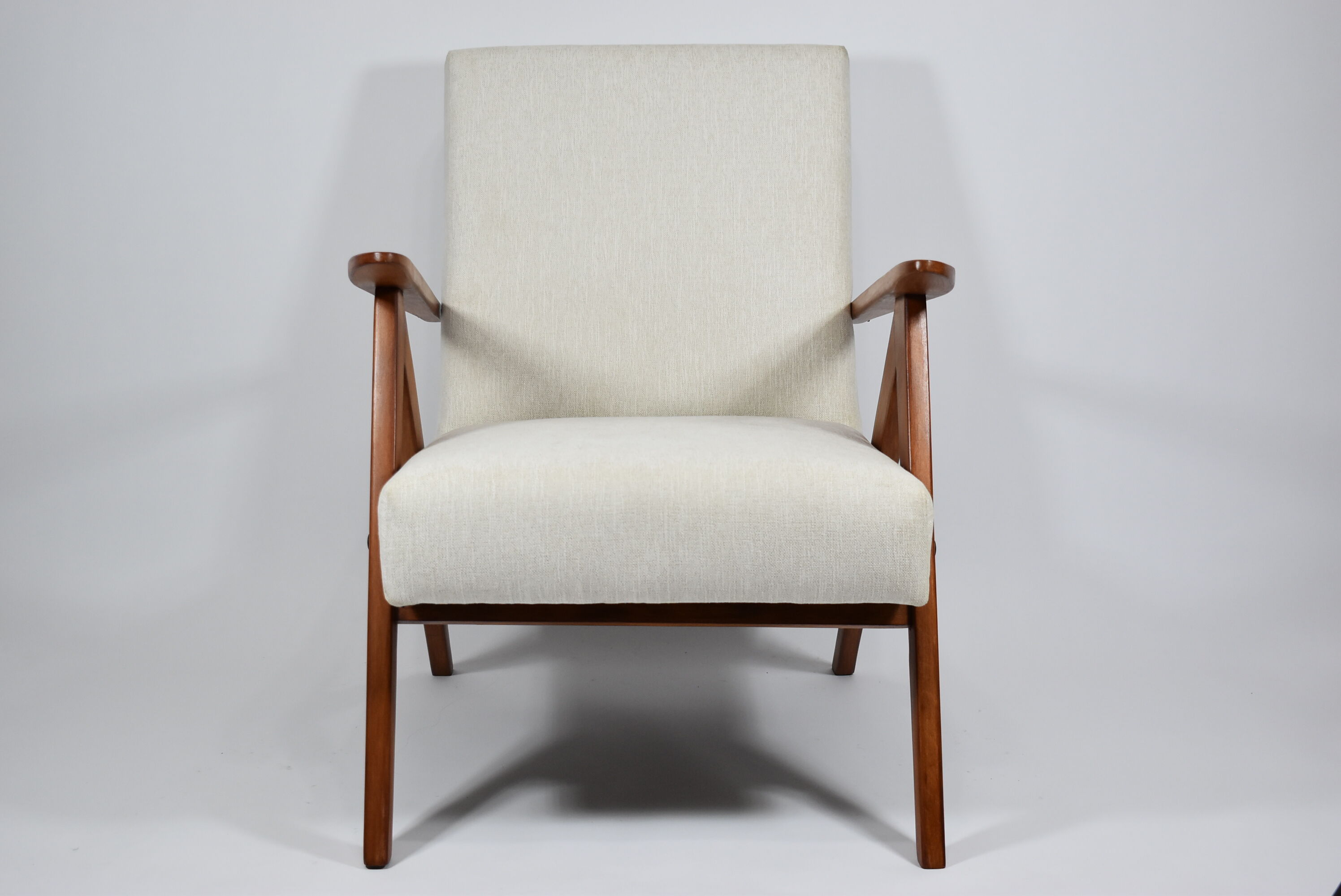 Vintage scandinavian armchair, 1960s, fully renovated, beige fabric