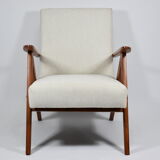 Vintage scandinavian armchair, 1960s, fully renovated, beige fabric
