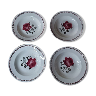 Plates Creuses Badonviller Fleur Rouge Lot of 4 old dp 112143