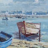 Tableau marine Bretonne dans le port de Guilvinec en 2002 par Antoine Stanisiere