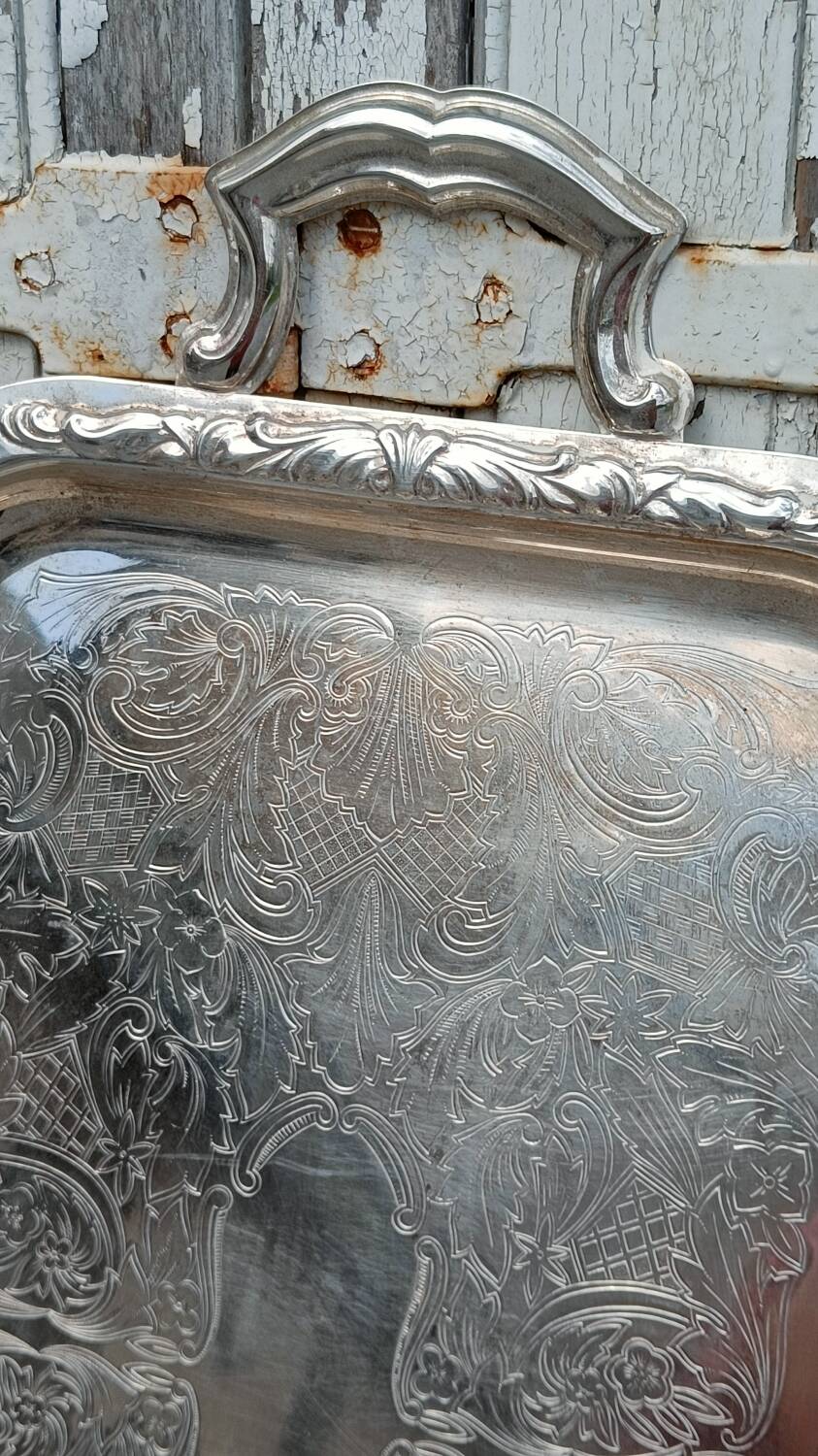 Silver metal serving tray