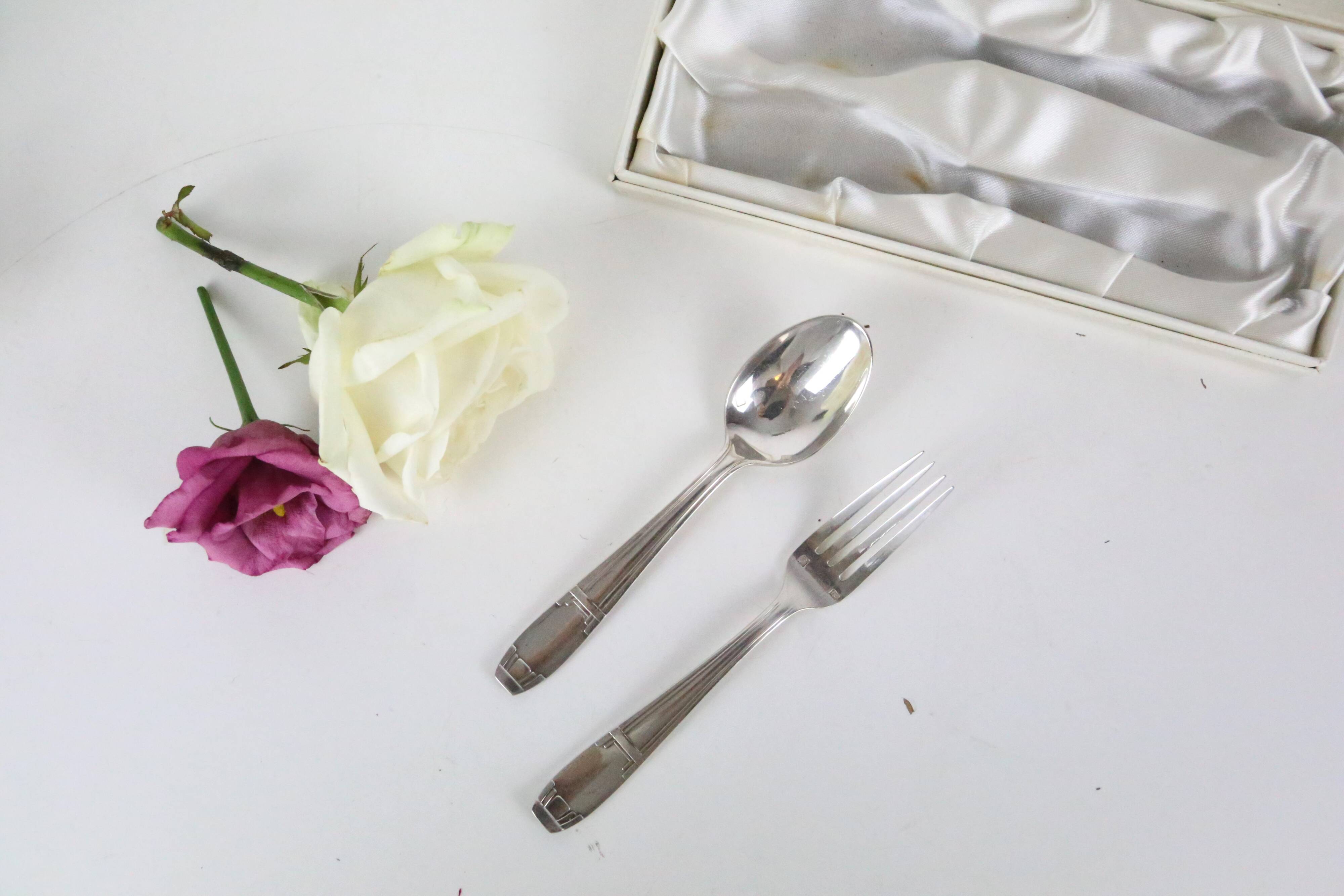 Silver metal cutlery set, vintage