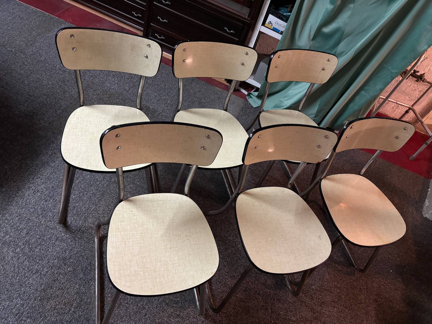 6 vintage design Formica and stainless steel chairs