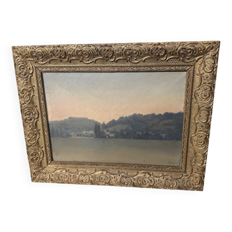 Oil on canvas landscape view of the Gironde