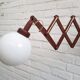 Vintage wooden scissors lamp with glass shade, '70s