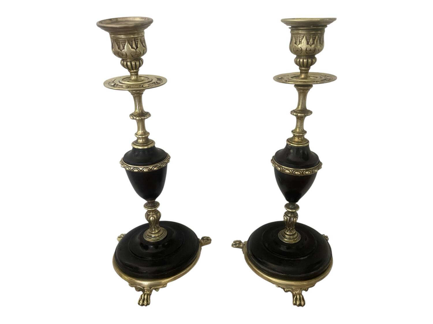 Pair of marble and brass candlesticks circa 1860