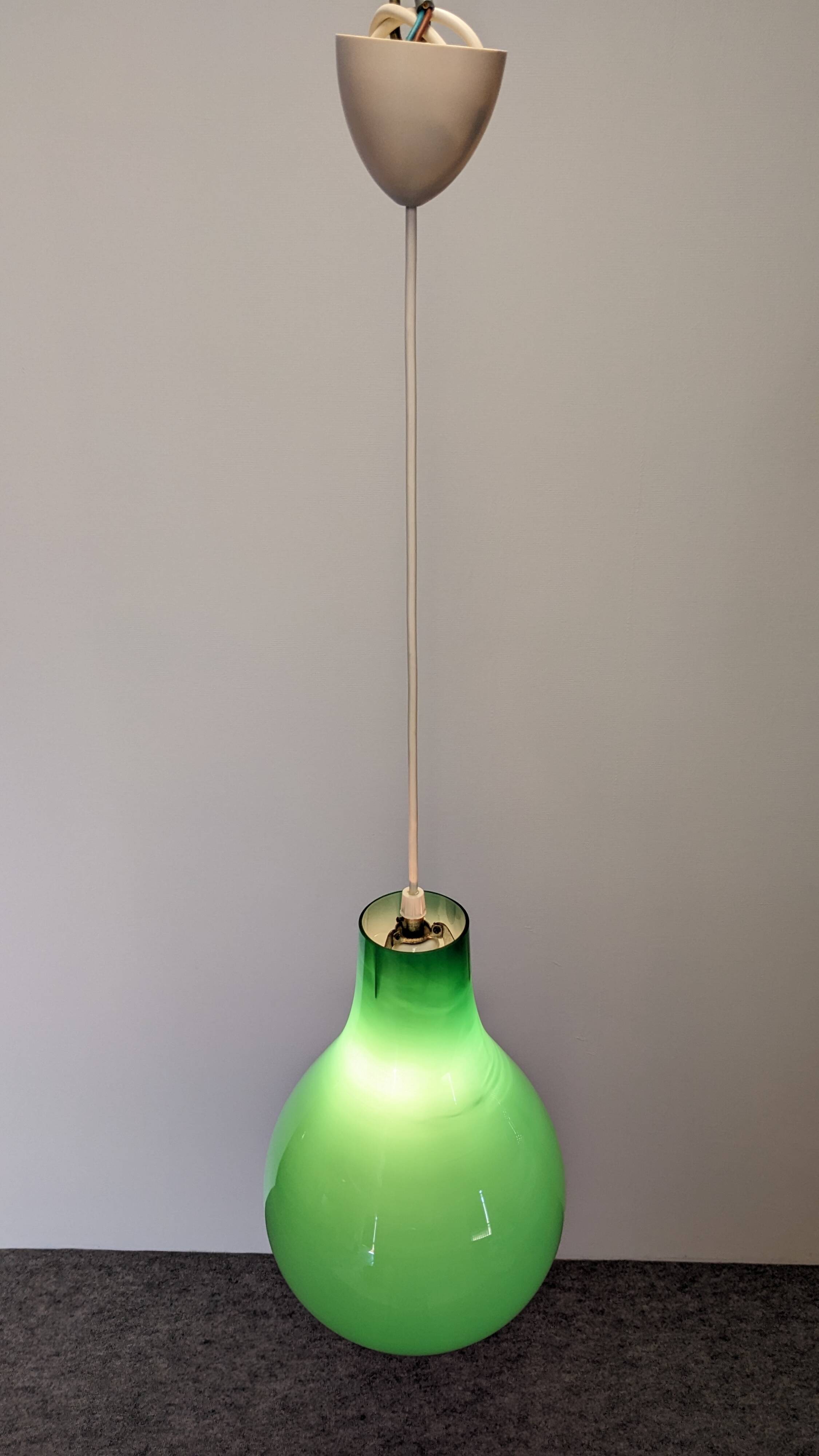 Green opaline water drop pendant light from the 50s/60s