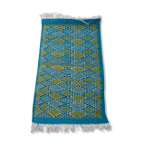 Blue and yellow carpet diamond patterns handmade in pure wool 95x60cm