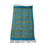 Tapis bleu et jaune motifs losanges fait main en pure laine 95x60cm