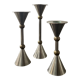 Trio of vintage metal and bronze candle holders