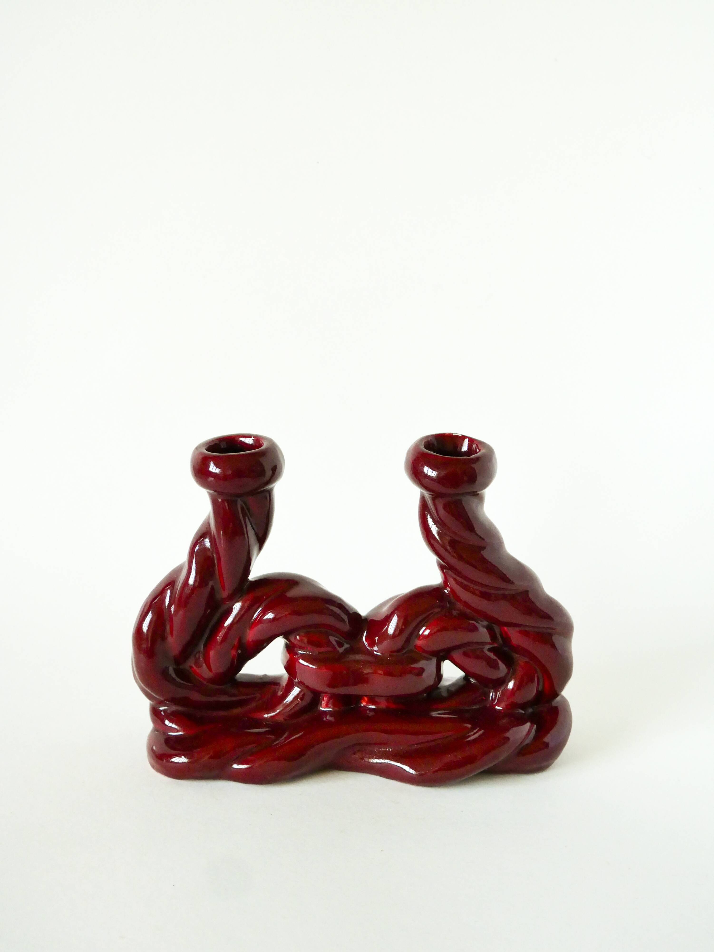 Large woven ceramic candle holder, Bordeaux, 1960