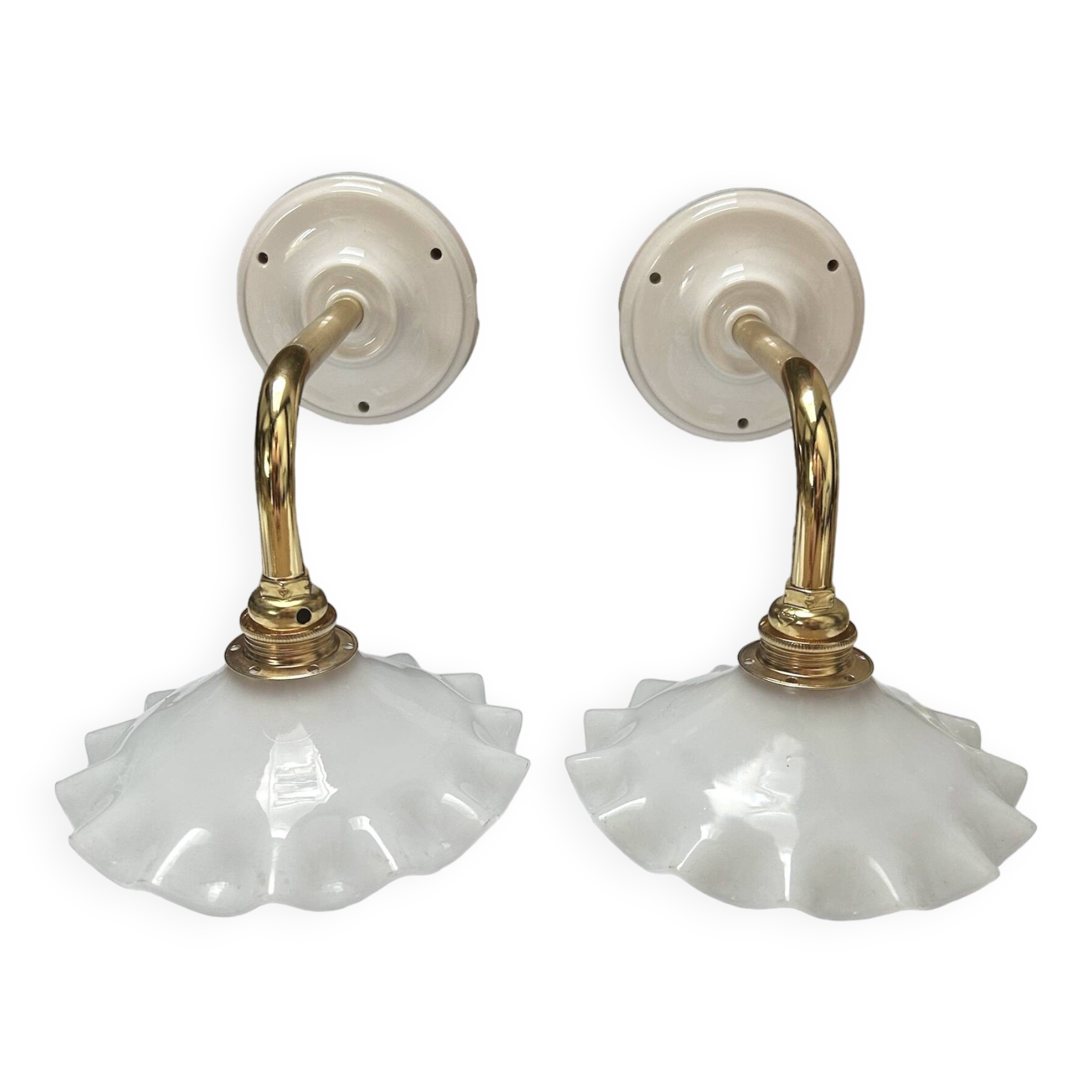 Pair: white opaline wall lights
