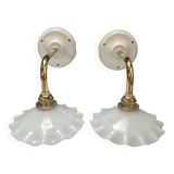 Pair: white opaline wall lights