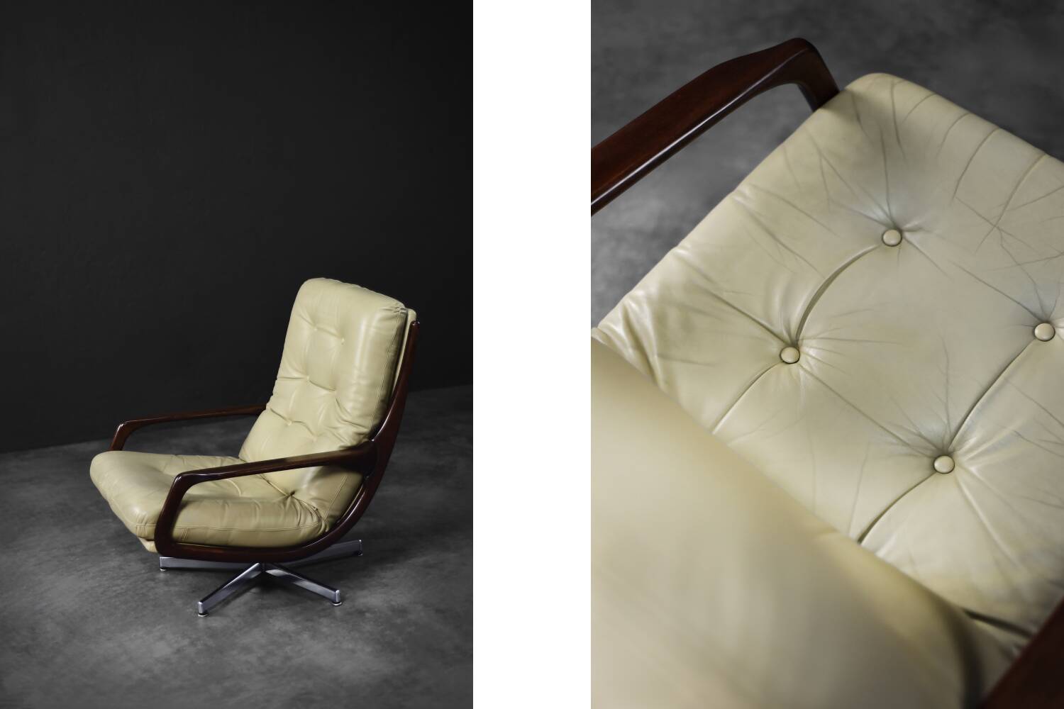Swivel armchair in leather by Eugen Schmidt, Germany 1960