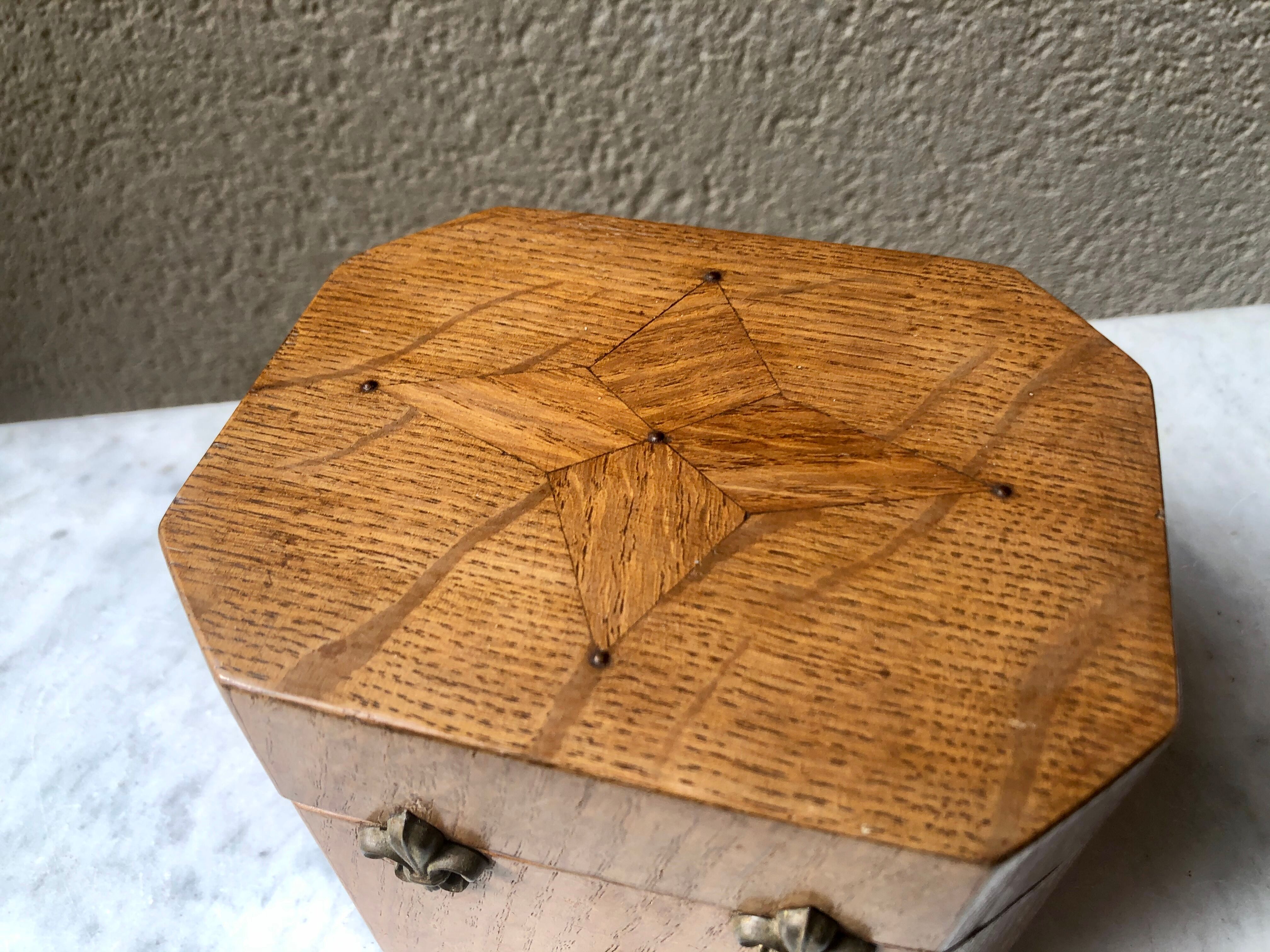 Jewelry box french craft work vintage 60 oak blond lily flower