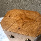 Jewelry box french craft work vintage 60 oak blond lily flower