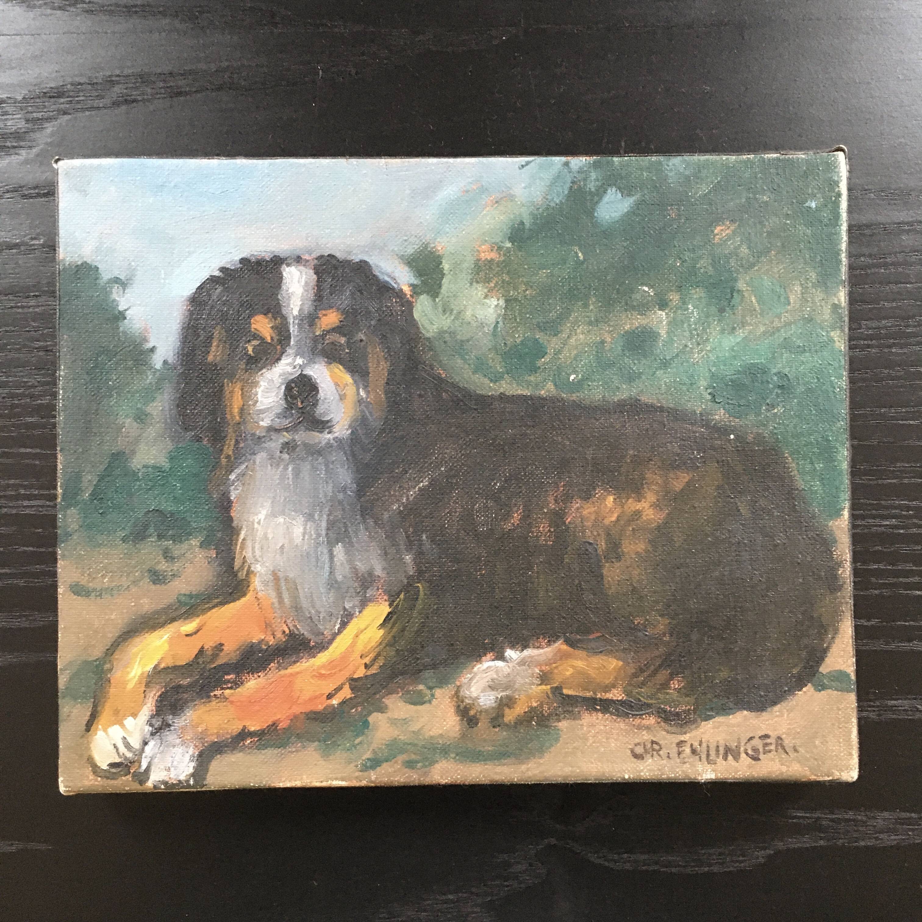 Lying cattle dog painting