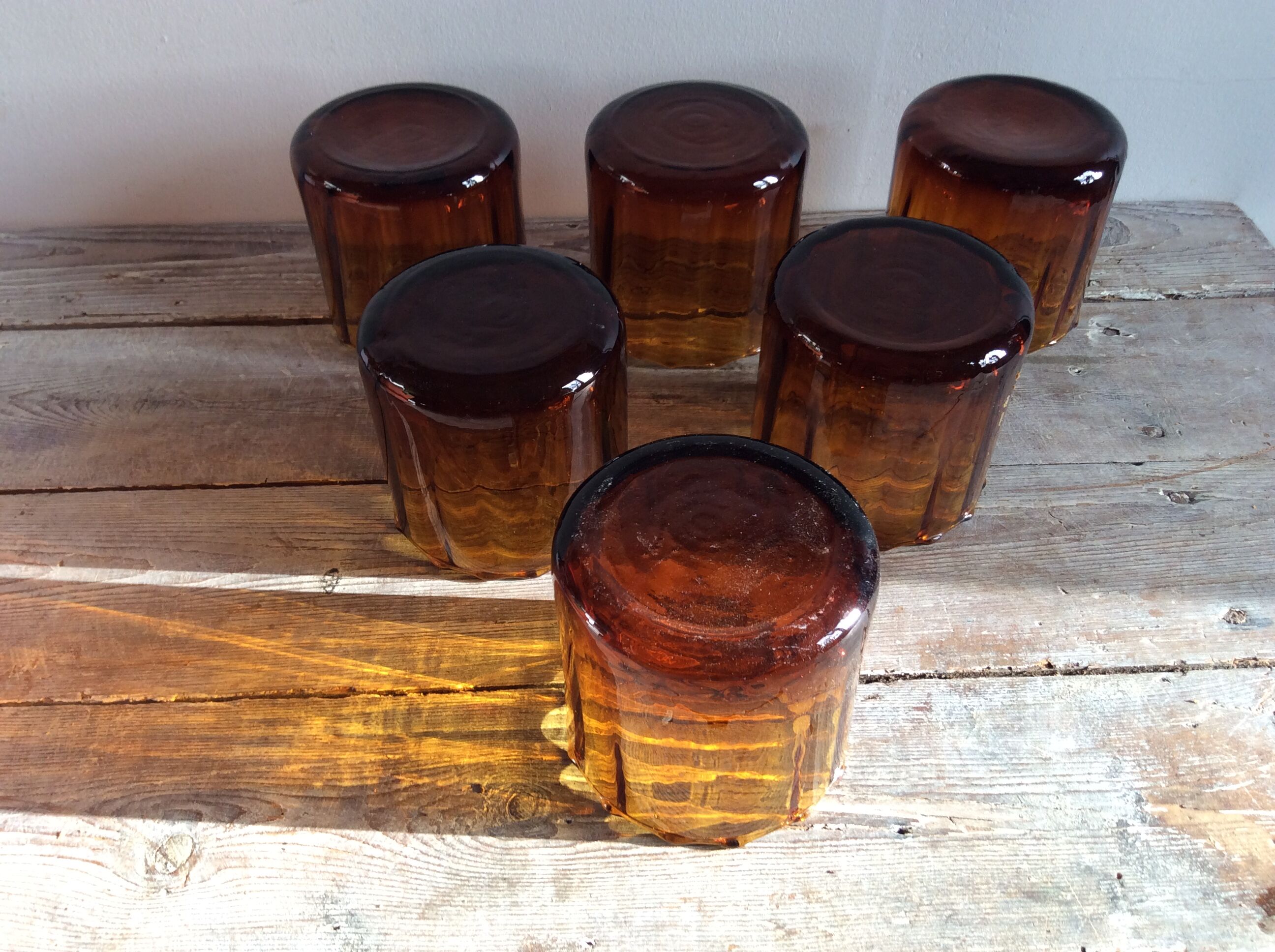 Series of 6 amber glasses