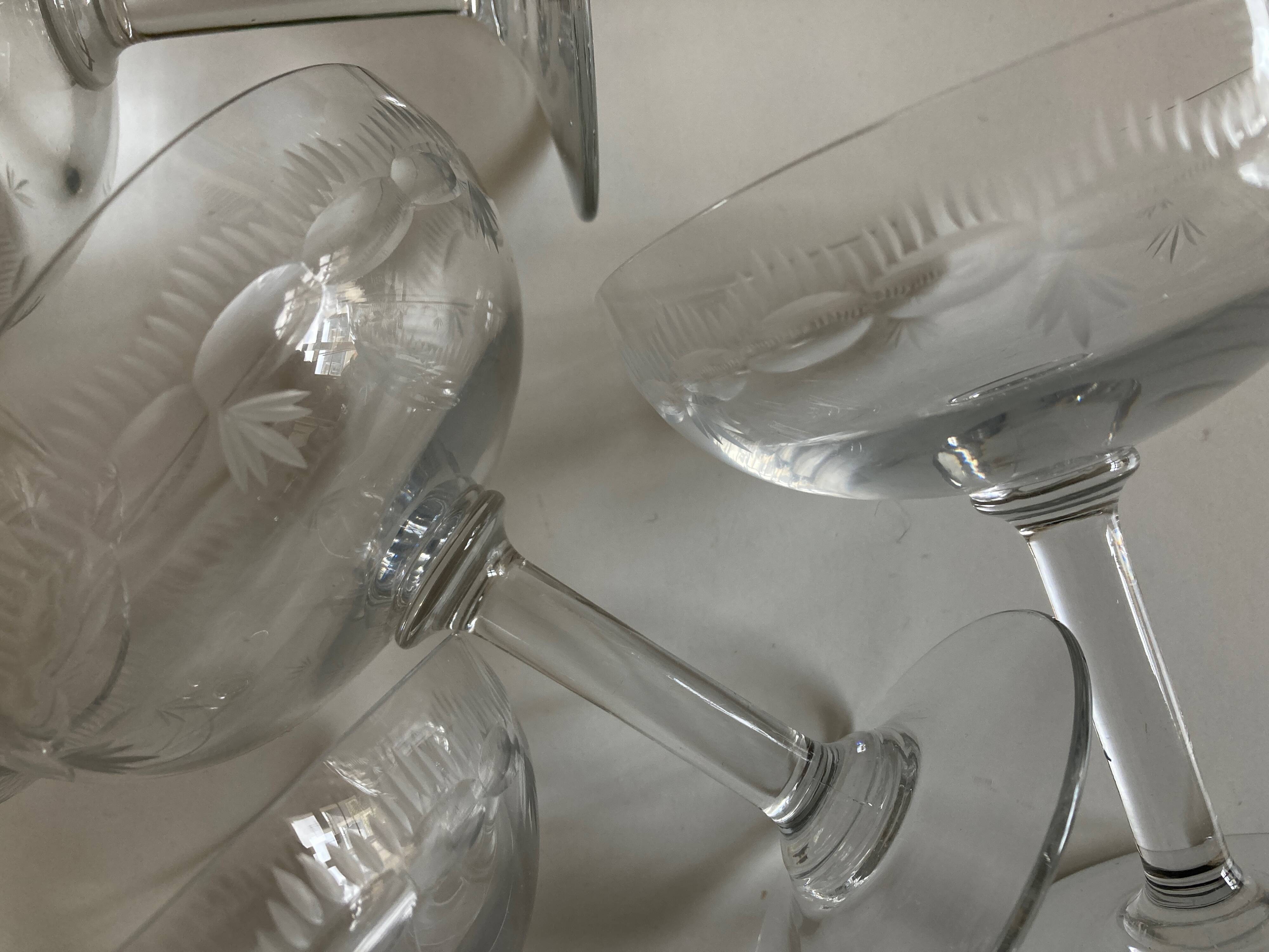 Set of 6 faceted cut crystal champagne glasses, Napoleon III style