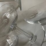 Set of 6 champagne glasses in Napoleon III faceted cut ringing crystal