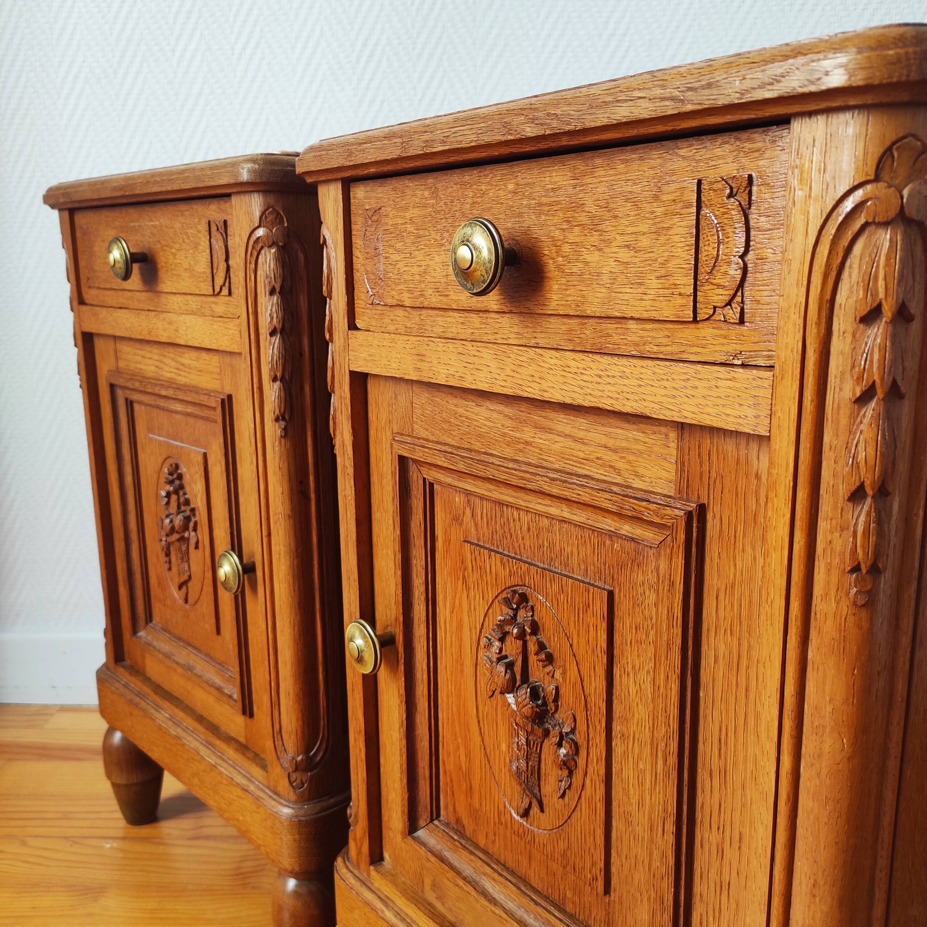 Pair of solid oak bedside tables 1920