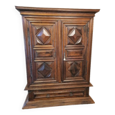 Armoire Louis XIII en noyer pointe de diamant et 2 portes, XVIIIème siècle