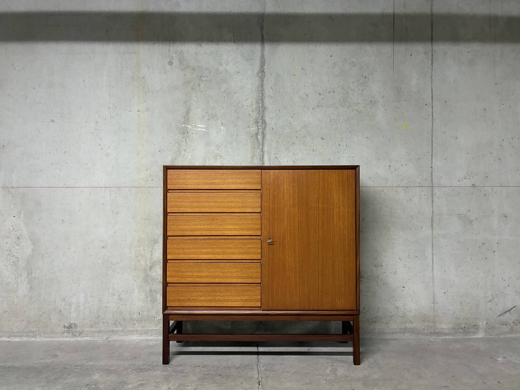 High buffet multifunctional furniture Scandinavian vintage teak from the 1960s.