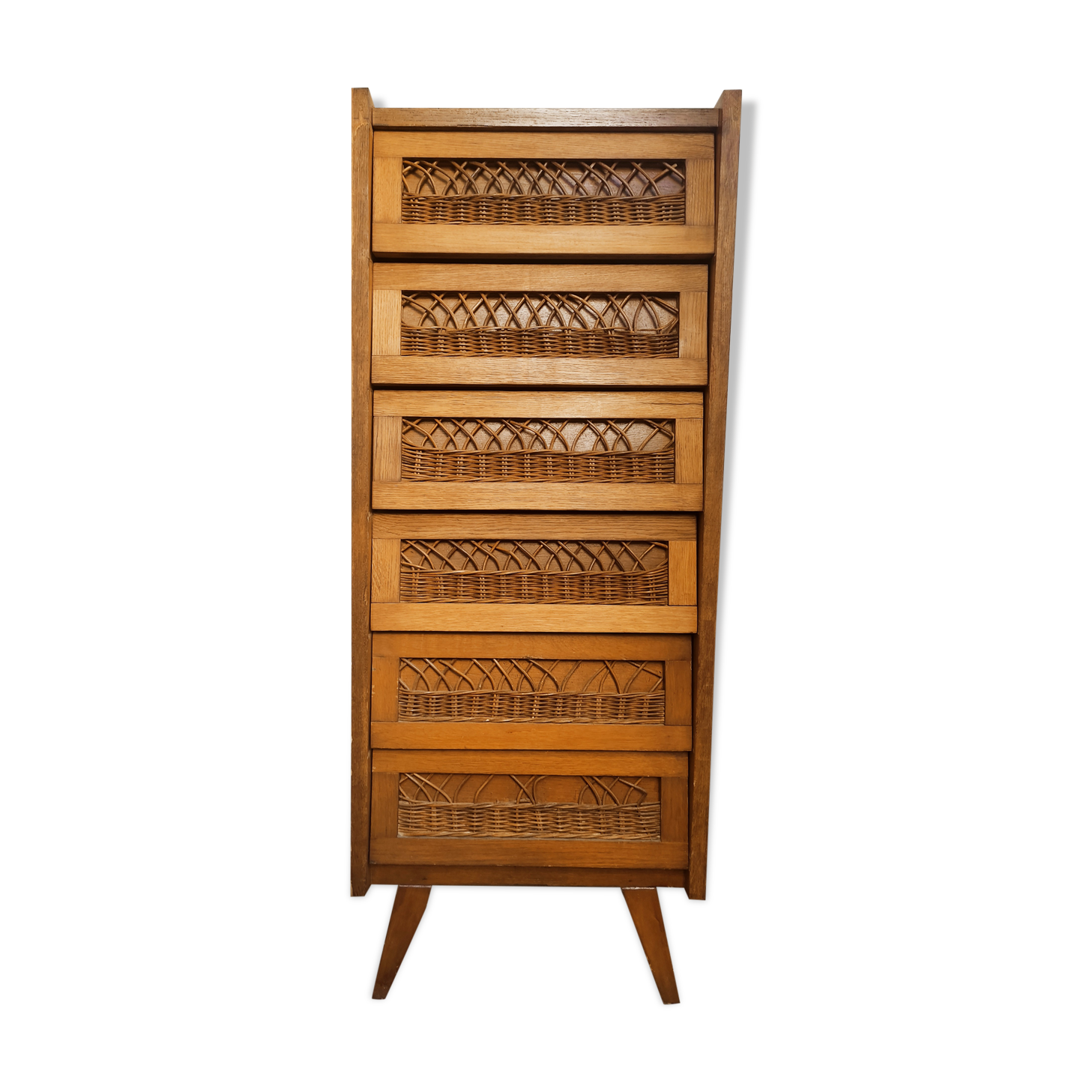 Rattan and wood rag cabinet