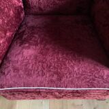 Pair of Art Deco club armchairs in burgundy red velvet, 1930s