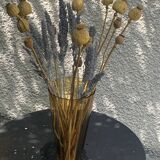 Bayadere patterned vase in glass, transparent and vintage ochre