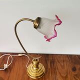 Lampe de table Art Nouveau des années 1930 en laiton et verre dépoli
