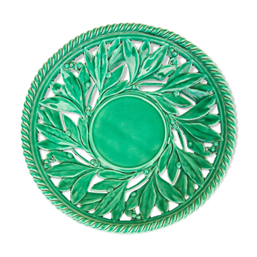 Openwork XL dish in green slurry like olive branches