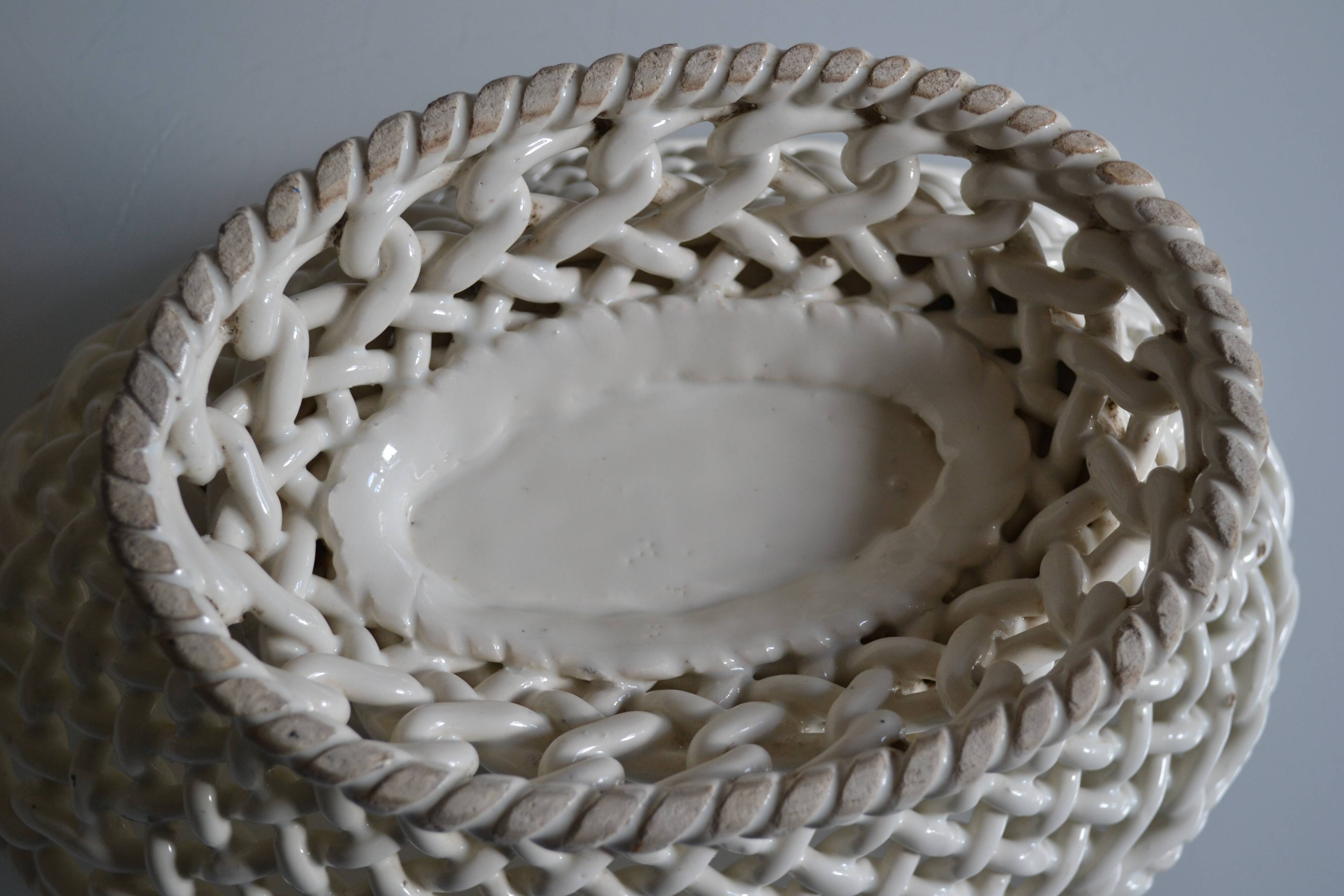 Woven ceramic oval fruit bowl or dish