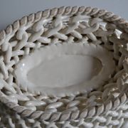 Woven ceramic oval fruit bowl or dish