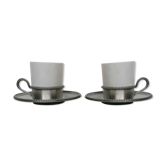 Duo de tasses en étain et porcelaine de Limoges