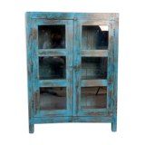 Old display case in Burmese teak with original blue patina