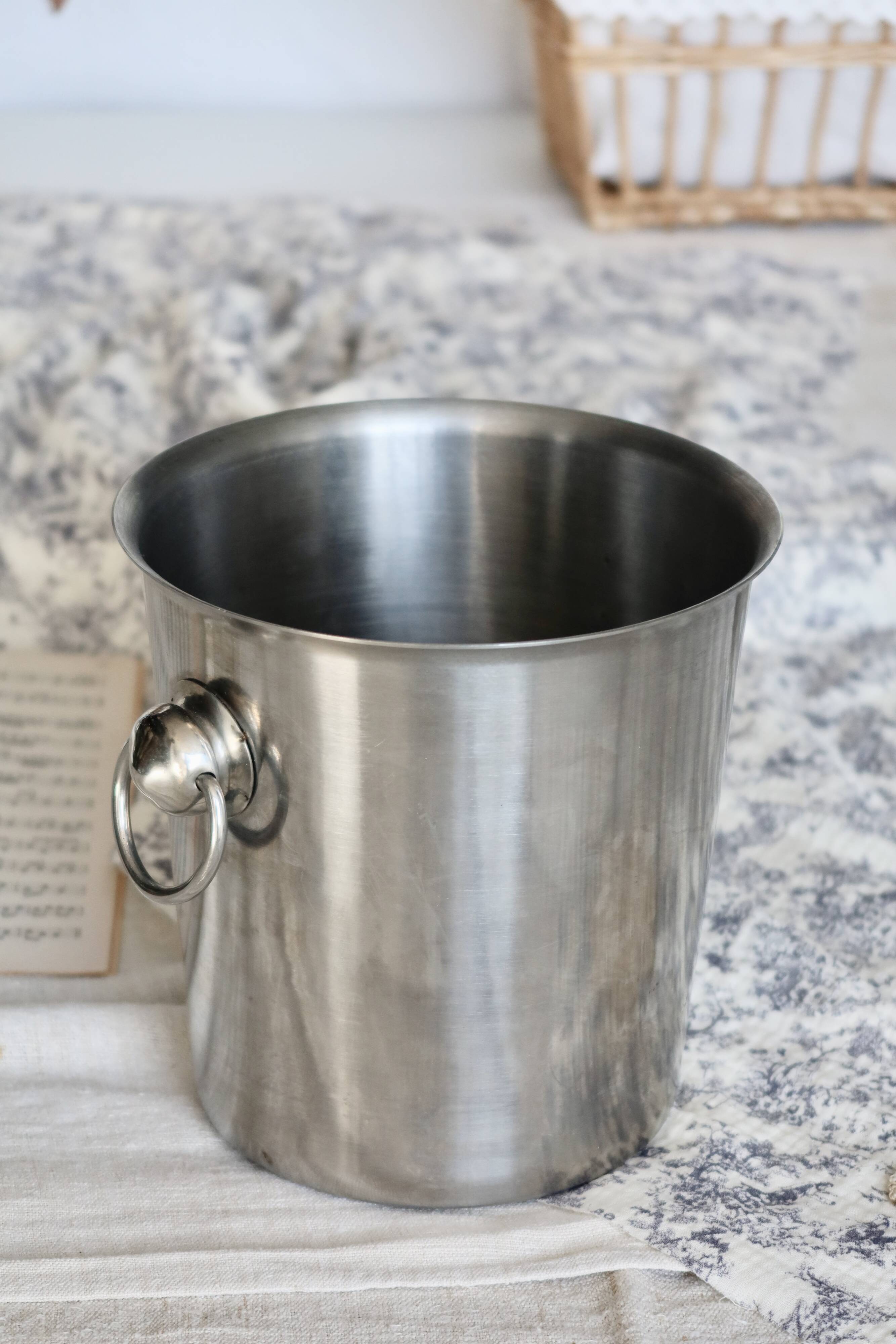 Vintage silver metal champagne bucket with handles