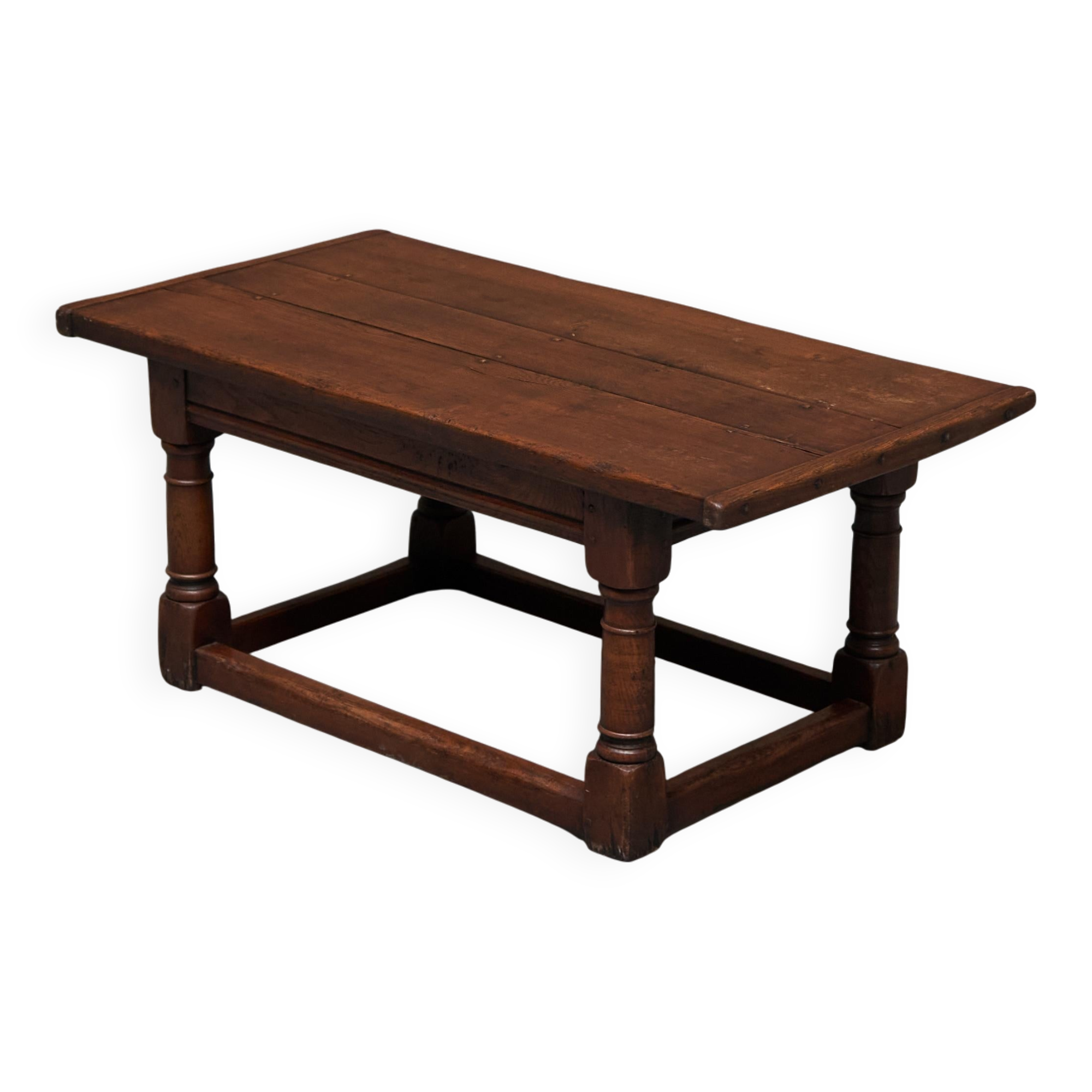 Antique solid oak coffee table in refectory style, 19th century.
