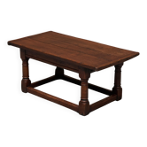 Antique solid oak coffee table in refectory style, 19th century.